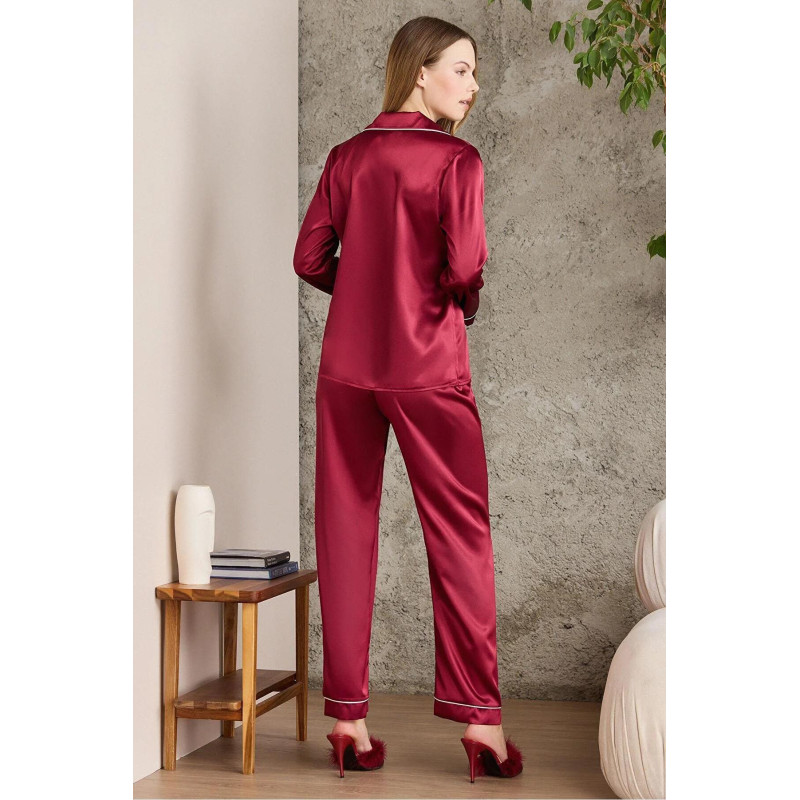 Pierre Cardin Saten Pijama Takımı 1200 Bordo