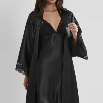 Pierre Cardin Siyah Sütyen Kaplı Sabahlık Gecelik Set 4250 Siyah