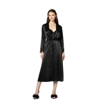 Pierre Cardin Siyah Uzun Saten Sabahlık Gecelik Set 4370