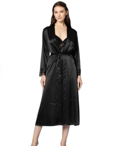 Pierre Cardin Siyah Uzun Saten Sabahlık Gecelik Set 4370