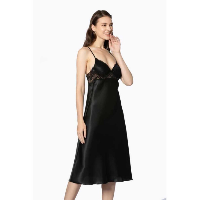 Pierre Cardin Siyah Uzun Saten Sabahlık Gecelik Set 4370