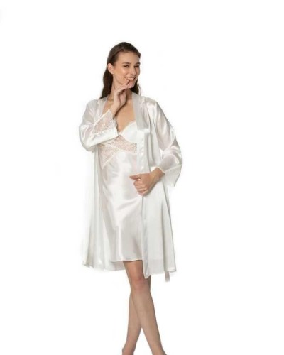 Pierre Cardin Sütyen Kaplı Sabahlık Gecelik Set 4050 Ekru