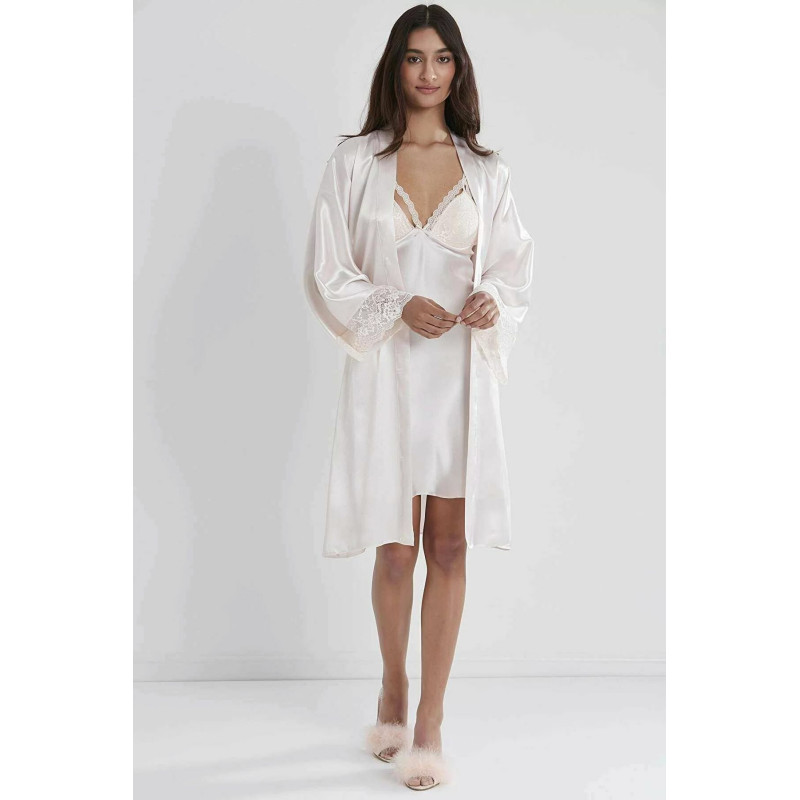 Pierre Cardin Sütyen Kaplı Sabahlık Gecelik Set 4250 Ekru