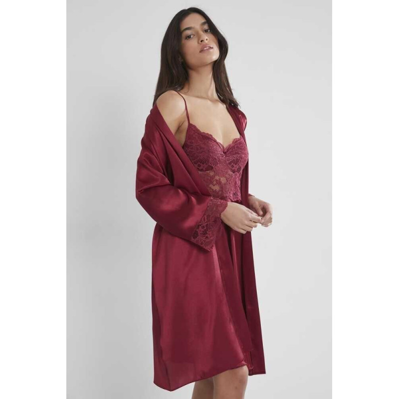 Pierre Cardin Bordo Sütyen Kaplı Sabahlık Gecelik Set 4265