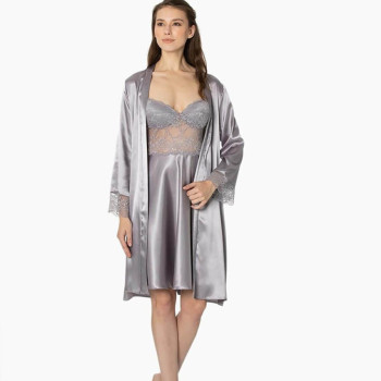 Pierre Cardin Sütyen Kaplı Sabahlık Gecelik Set 4265 Royal