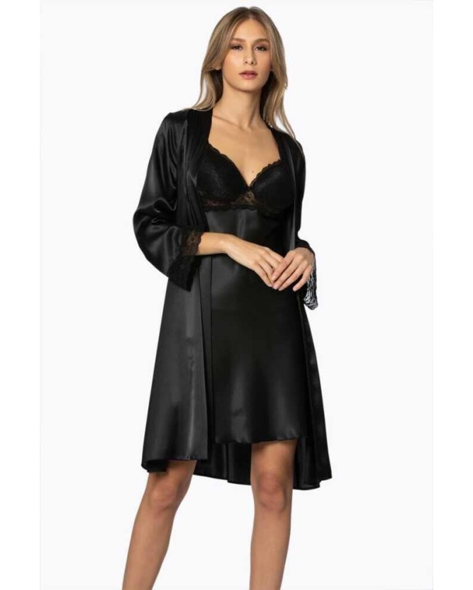 Pierre Cardin Sütyen Kaplı Siyah Sabahlık Gecelik Set 4285 Pierre Cardin Sütyen Kaplı Siyah Sabahlık Gecelik Set 4285