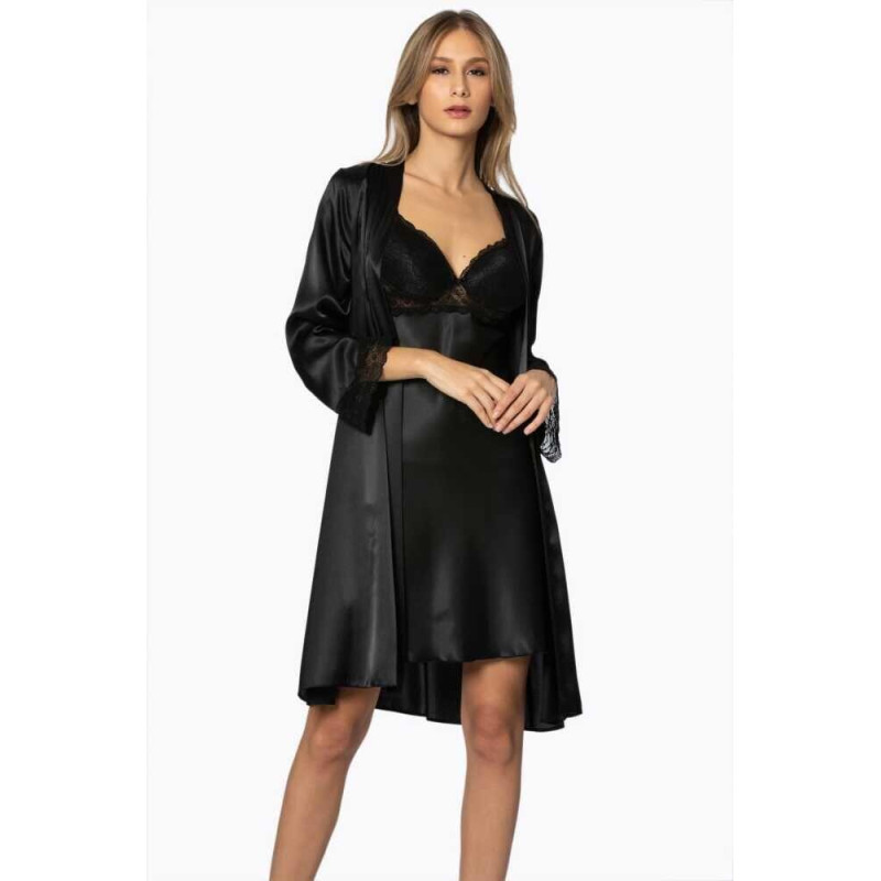 Pierre Cardin Sütyen Kaplı Siyah Sabahlık Gecelik Set 4285 Pierre Cardin Sütyen Kaplı Siyah Sabahlık Gecelik Set 4285