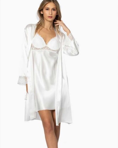 Pierre Cardin Sütyen Kaplı Ekru Sabahlık Gecelik Set 4285