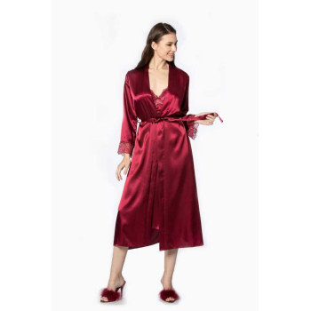 Pierre Cardin Bordo Uzun Saten Sabahlık Gecelik Set 4370