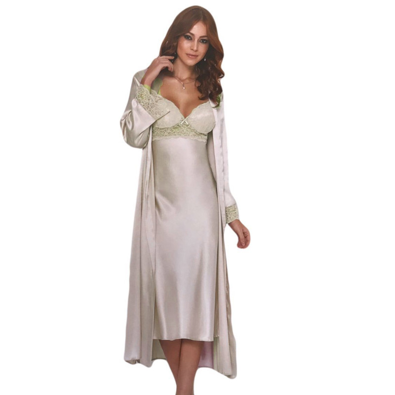 Pierre Cardin Uzun Saten Sabahlık Gecelik Set 4370 Pierre Cardin Uzun Saten Sabahlık Gecelik Set 4370