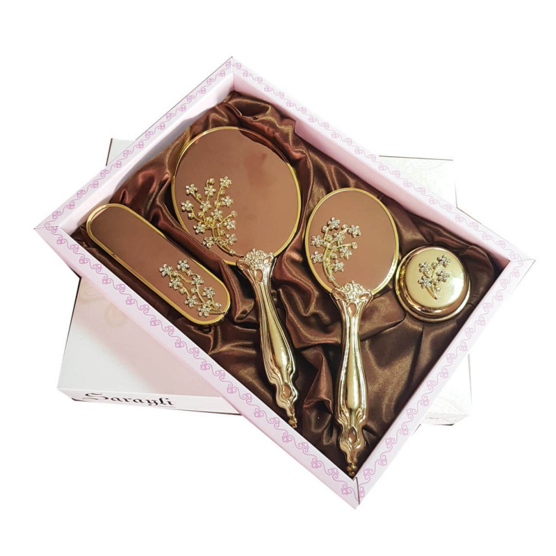 Saraylı Gold Çiçek Buketi Ayna Fırça Tuvalet Tkm 101