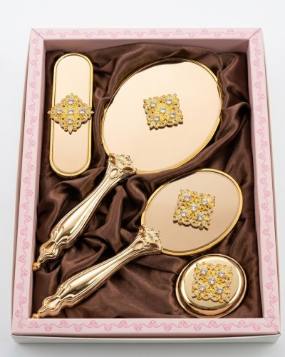 Saraylı Hürrem Model Gold 4 Parça Ayna Fırça Seti