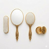 Saraylı İnci Salkımı Gold Ayna Fırça Seti 4'lü - Lüks Taşlı Gelin Bohçası Çeyiz Takımı