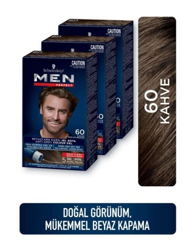 Schwarzkopf Men Perfect Erkek Saç Boyası 60 - Kahve 3 Adet