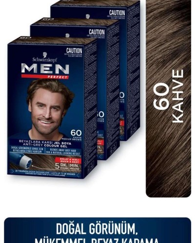 Schwarzkopf Men Perfect Erkek Saç Boyası 60 - Kahve 3 Adet