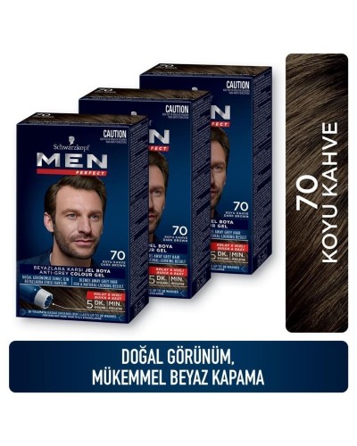 Schwarzkopf Men Perfect Saç Boyası 70- Koyu Kahve-Kolay ve Hızlı Beyaz Kapama - 3 ADET