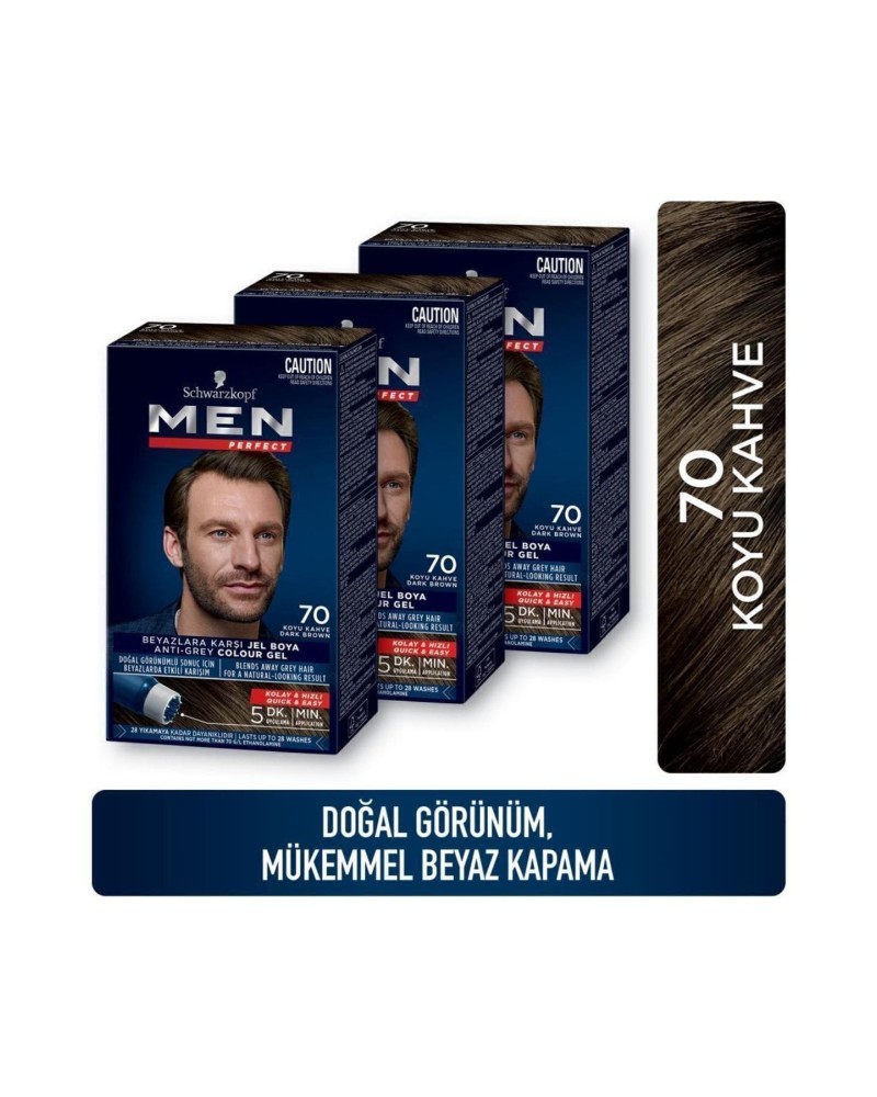 Schwarzkopf Men Perfect Saç Boyası 70- Koyu Kahve-Kolay ve Hızlı Beyaz Kapama - 3 ADET Schwarzkopf Men Perfect Saç Boyası 70- Koyu Kahve-Kolay ve Hızlı Beyaz Kapama - 3 ADET