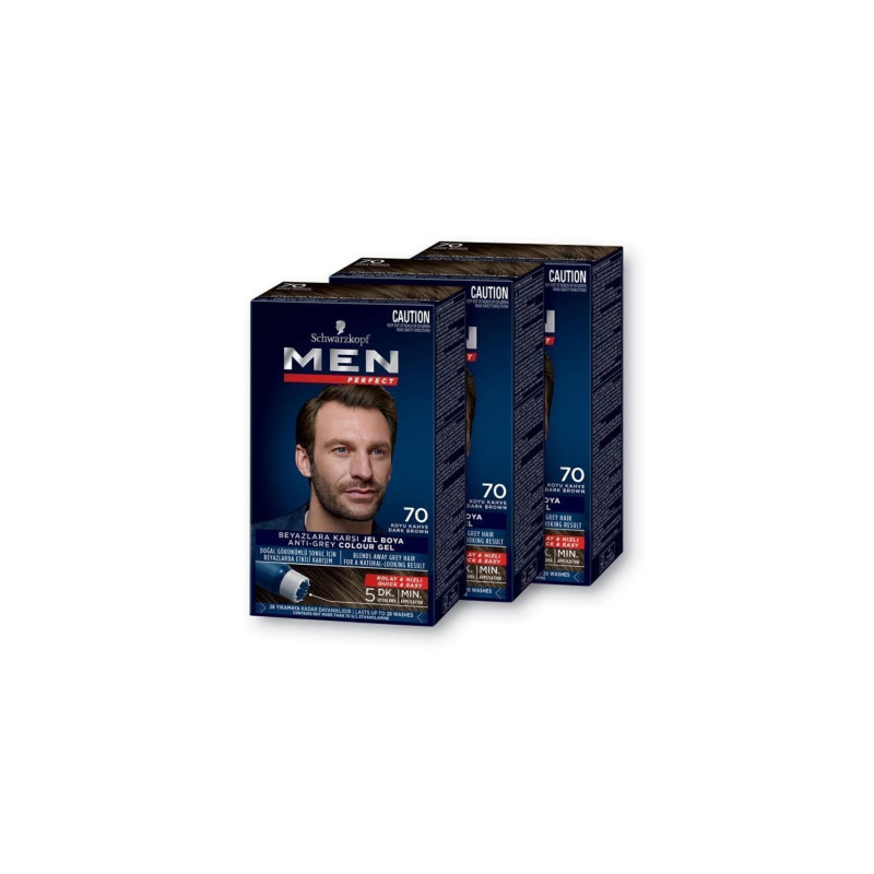 Schwarzkopf Men Perfect Saç Boyası 70- Koyu Kahve-Kolay ve Hızlı Beyaz Kapama - 3 ADET
