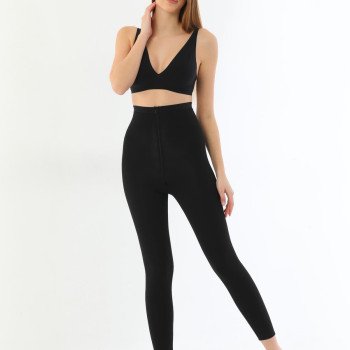 SİYAH MI 2711 Lazer Kesim Fermuarlı Uzun Tayt