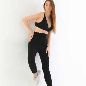 SİYAH MI 2711 Lazer Kesim Fermuarlı Uzun Tayt