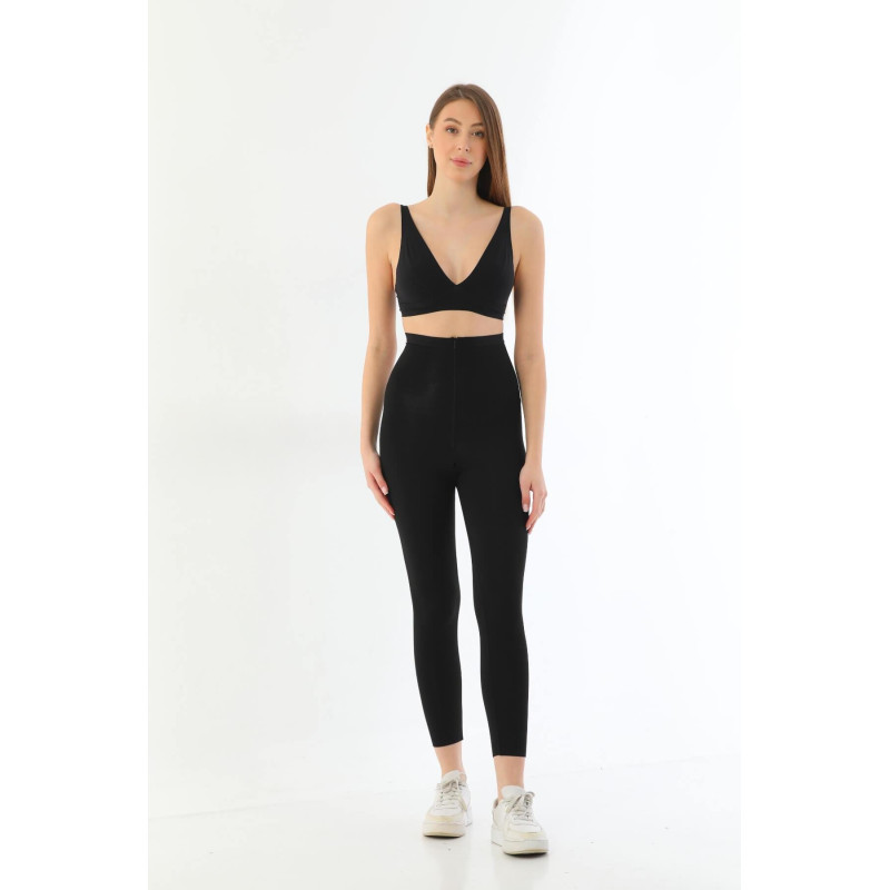 SİYAH MI 2711 Lazer Kesim Fermuarlı Uzun Tayt