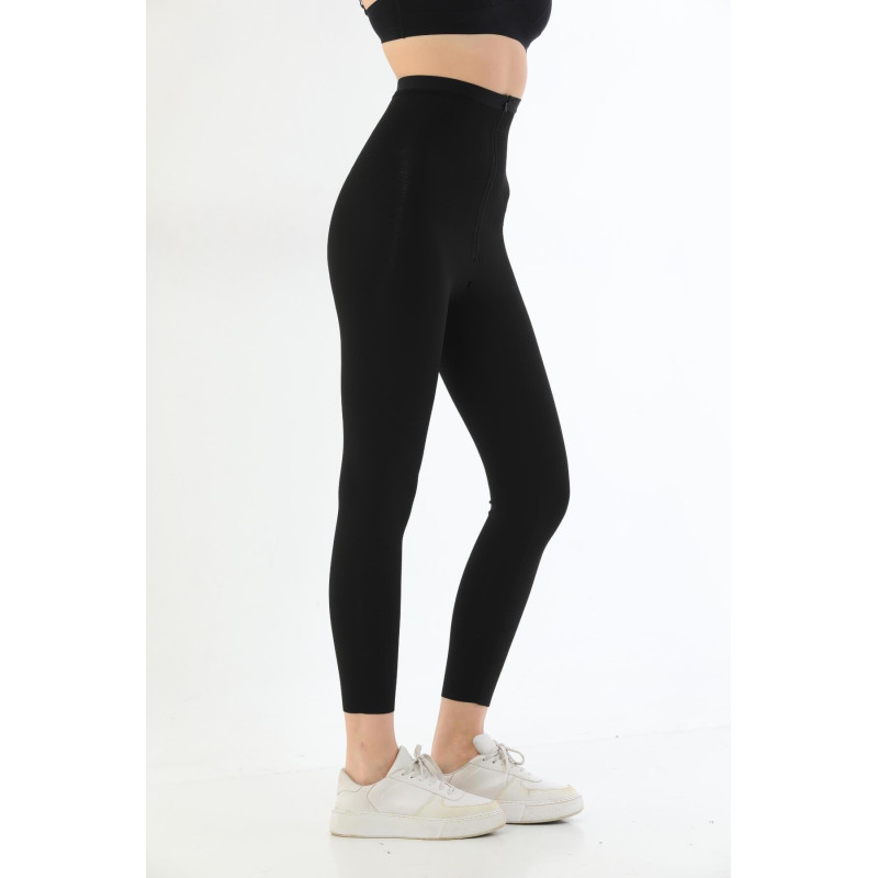 SİYAH MI 2711 Lazer Kesim Fermuarlı Uzun Tayt