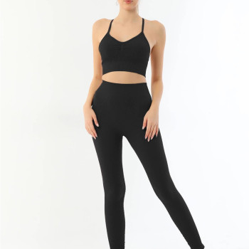 SİYAH MI Emay 3921 Soft Seamless Ripli Tayt Yoga Takımı
