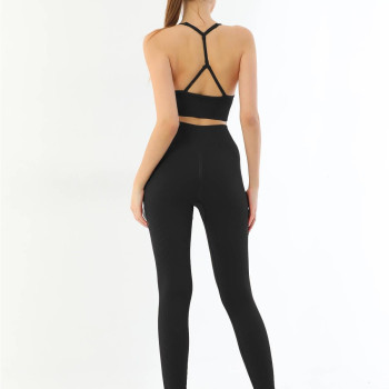 SİYAH MI Emay 3921 Soft Seamless Ripli Tayt Yoga Takımı