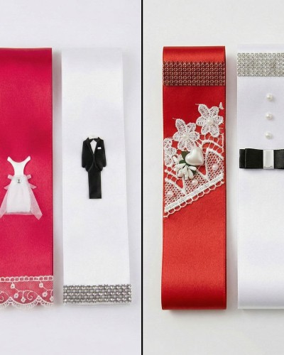 Taşlı Güpürlü Gelin Damat Takı Kurdela Kuşak 2 Adet Taşlı Güpürlü Gelin Damat Takı Kurdela Kuşak 2 Adet