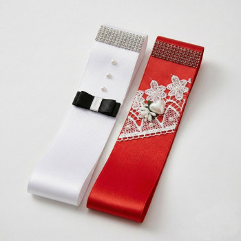 Taşlı Güpürlü Gelin Damat Takı Kurdela Kuşak 2 Adet