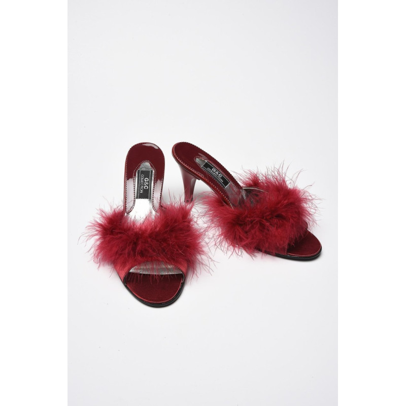 Taşlı Kaztüyü Kadın Çeyiz Terlik 155 Bordo