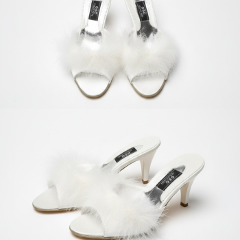 Taşlı Kaztüyü Kadın Çeyiz Terlik 155 Ekru