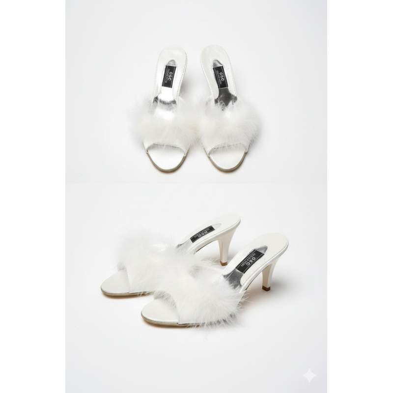 Taşlı Kaztüyü Kadın Çeyiz Terlik 155 Ekru