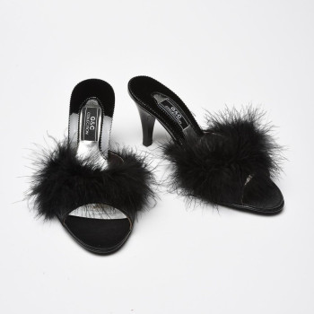 Taşlı Kaztüyü Kadın Çeyiz Terlik 155 siyah