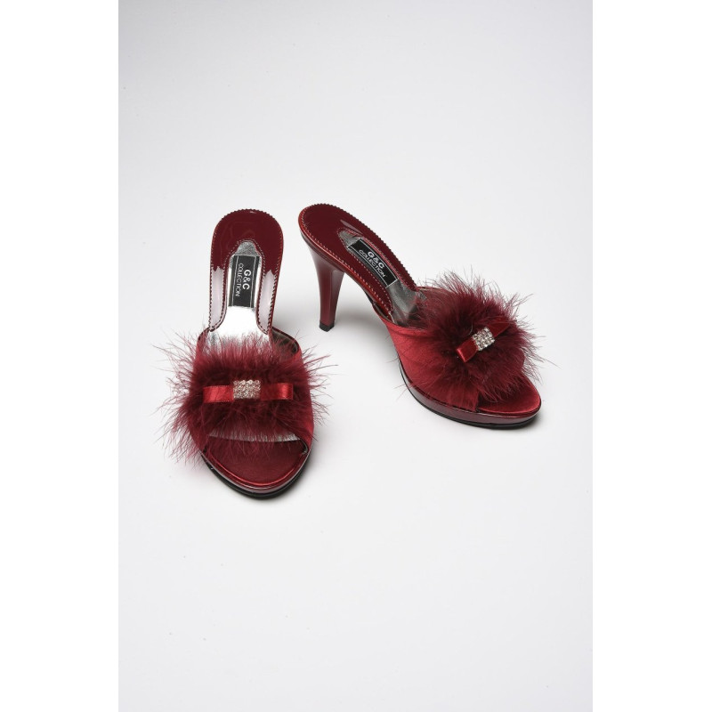 GC Bordo Taşlı Kaztüyü Platform Bayan Terlik 175 GC Bordo Taşlı Kaztüyü Platform Bayan Terlik 175