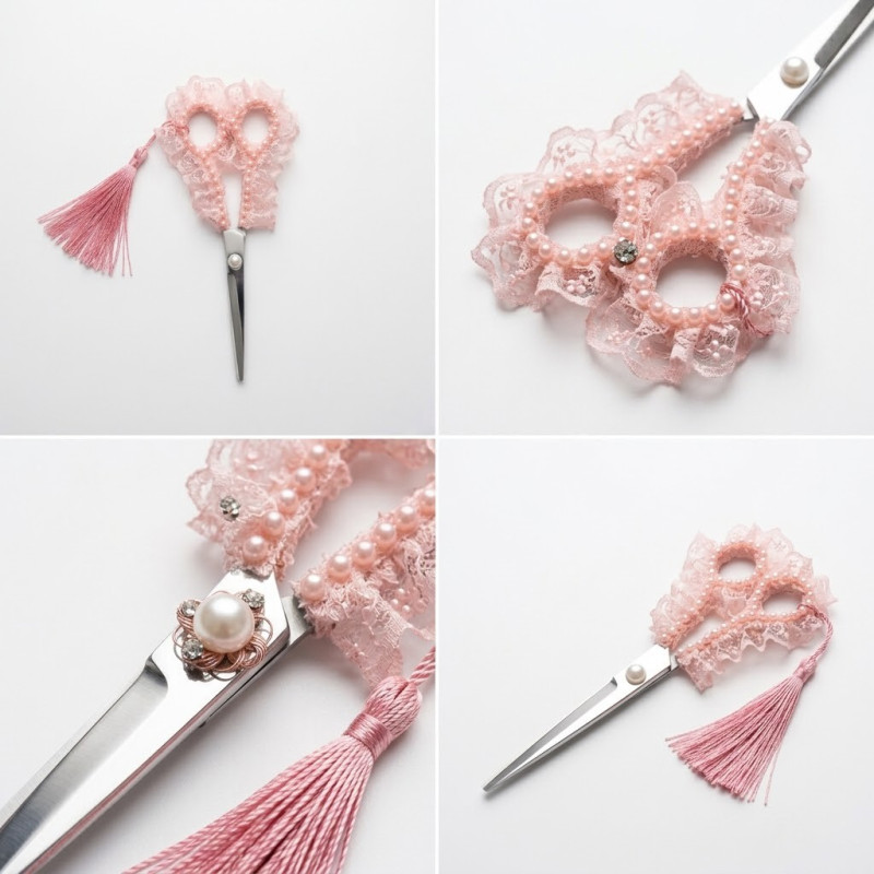 Taşlı Süslemeli Söz Nişan Düğün Makası Pudra