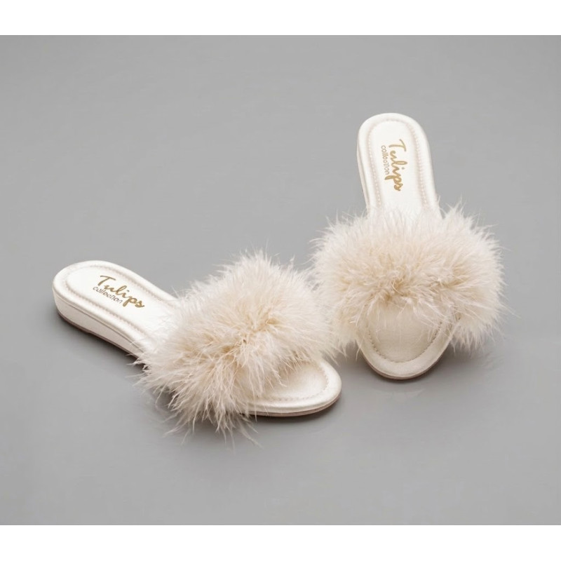 Tulips Ekru Topuksuz Kaz Tüyü Kadın Terlik 561 