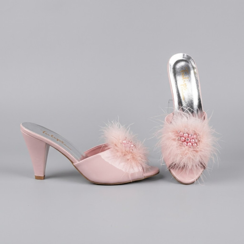 Tulips Pudra Kaz Tüyü Kadın Çeyiz Terlik 561 