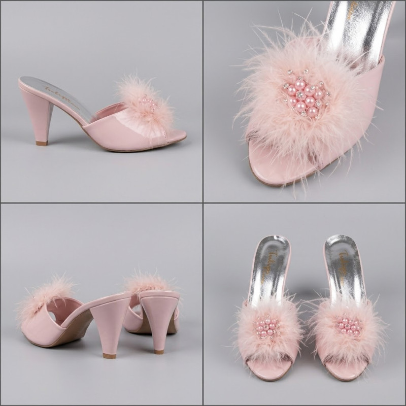 Tulips Pudra Kaz Tüyü Kadın Çeyiz Terlik 561 