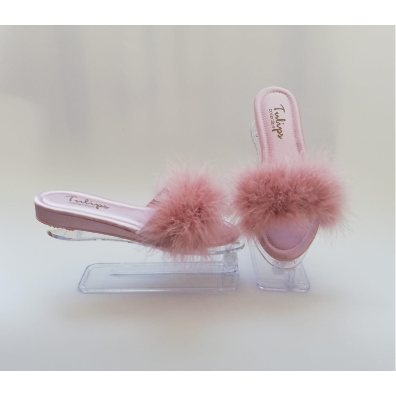 Tulips Pudra Topuksuz Kaz Tüyü Kadın Terlik 561 