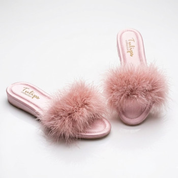 Tulips Pudra Topuksuz Kaz Tüyü Kadın Terlik 561 