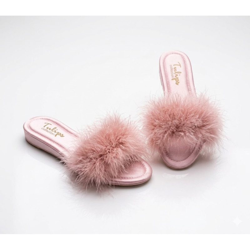 Tulips Pudra Topuksuz Kaz Tüyü Kadın Terlik 561 