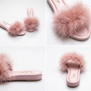 Tulips Pudra Topuksuz Kaz Tüyü Kadın Terlik 561 