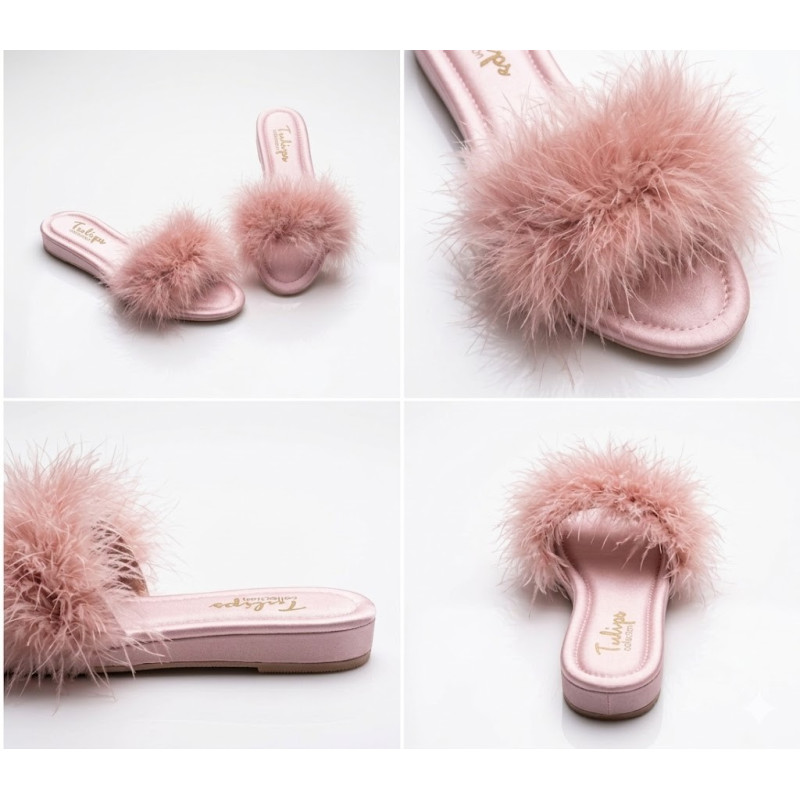 Tulips Pudra Topuksuz Kaz Tüyü Kadın Terlik 561 