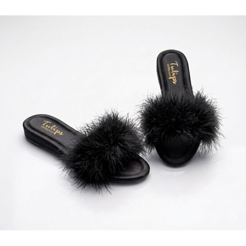 Tulips Topuksuz Kaz Tüyü Kadın Terlik 561 Siyah