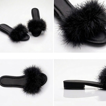 Tulips Topuksuz Kaz Tüyü Kadın Terlik 561 Siyah