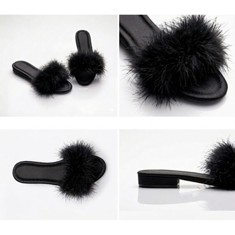 Tulips Topuksuz Kaz Tüyü Kadın Terlik 561 Siyah