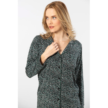 Türen Çiçek Desenli Uzun Kollu Gömlek Yaka Pijama Takimi 3379/Yeşil