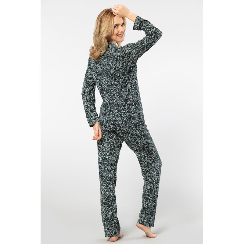 Türen Çiçek Desenli Uzun Kollu Gömlek Yaka Pijama Takimi 3379/Yeşil