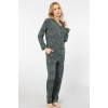 Türen Çiçek Desenli Uzun Kollu Gömlek Yaka Pijama Takimi 3379/Yeşil